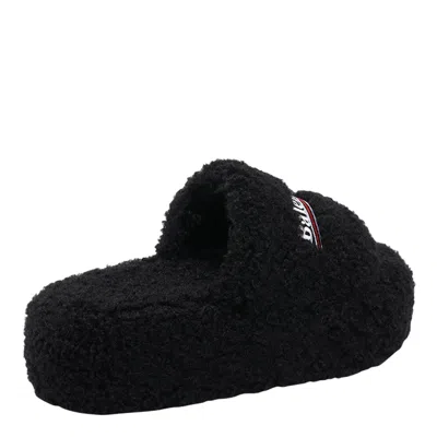 Balenciaga Furry Platform Sliders In Black