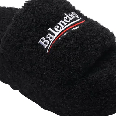 Balenciaga Furry Platform Sliders In Black