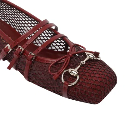 Gucci Net Nappa Triple-strap Horsebit Ballerina Flats In Red