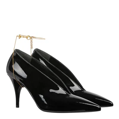 Gucci Musa Vernic Patent Leather Anklet Pumps In Animal Print