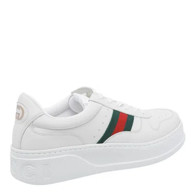 Gucci Men White Sneakers With Web Detail And Oversized Sole In Leather Man In White