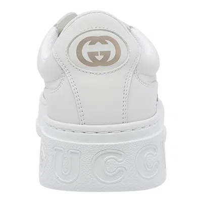 Gucci Men White Sneakers With Web Detail And Oversized Sole In Leather Man In White