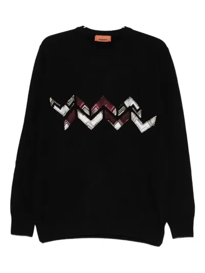 Missoni Wool Sweater With Zigzag Detail And Long Sleeves In Black