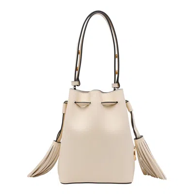 Valentino Cream V-logo Tassel Leather Bucket Bag In White