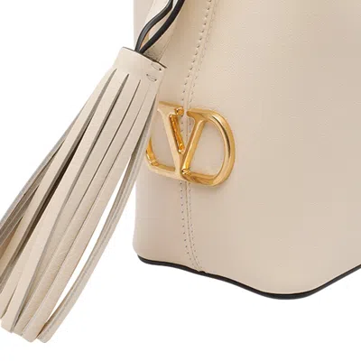 Valentino Cream V-logo Tassel Leather Bucket Bag In White