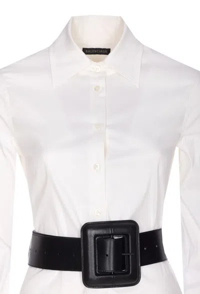 Balenciaga Longline Dress Belted At The Waist In Metallic