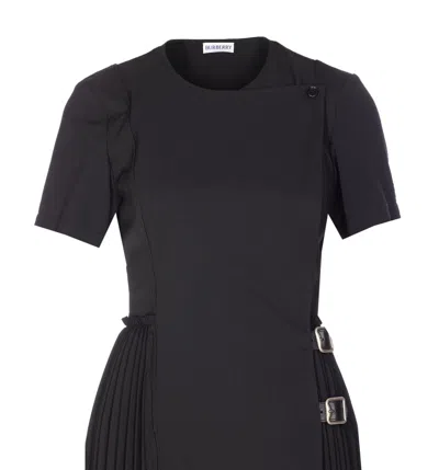 Burberry Ada Pleated Wrap Mini Dress In Black