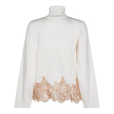 Fabiana Filippi Long Sleeve Turtleneck Knitwear With Lace Hem In Multi