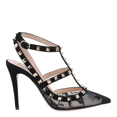 Valentino Rockstud 100 Lace And Suede Pumps In Multi