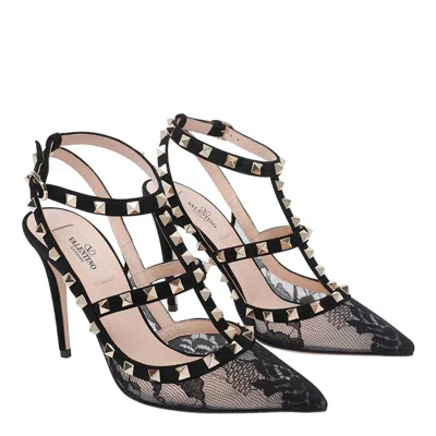 Valentino Rockstud 100 Lace And Suede Pumps In Multi
