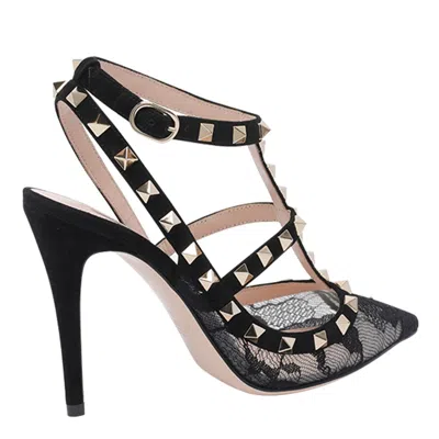 Valentino Rockstud 100 Lace And Suede Pumps In Multi