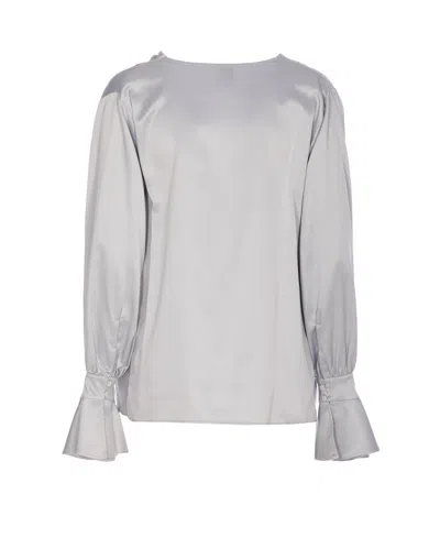 Pinko Satin Boat Neck Long Sleeve Top In Silver