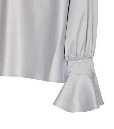 Pinko Satin Boat Neck Long Sleeve Top In Silver