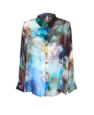 Yavi Abstract-print Silk Shirt In Blue