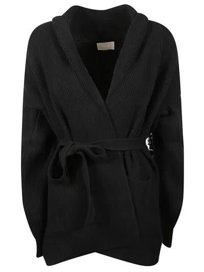 Drumohr Hooded Belted Cardigan In Black