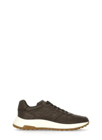 Hogan Hyperlight Leather Trainers In Brown