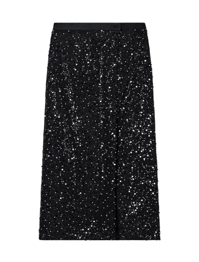 Emporio Armani Midi Skirt With Back Slit And Sequins In Black