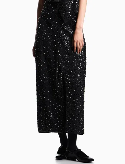Emporio Armani Midi Skirt With Back Slit And Sequins In Black
