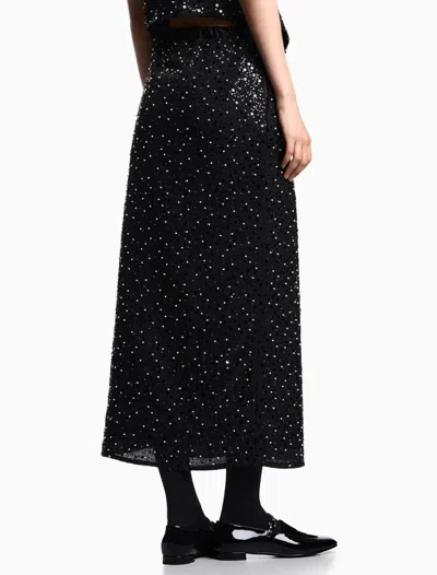 Emporio Armani Midi Skirt With Back Slit And Sequins In Black