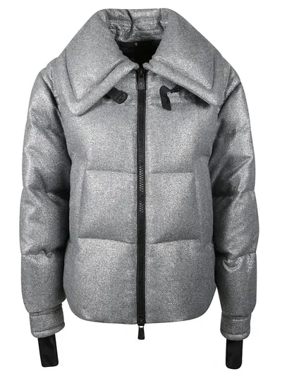 Moncler Sandane Metallic Wool Blend Short Down Jacket In Gray
