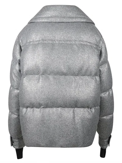 Moncler Sandane Metallic Wool Blend Short Down Jacket In Gray