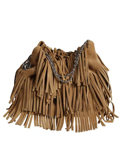 Tory Burch Fleming Small Brown Shoulder Bag With Chain Strap And Fringe Design In Suede Woman In Brown