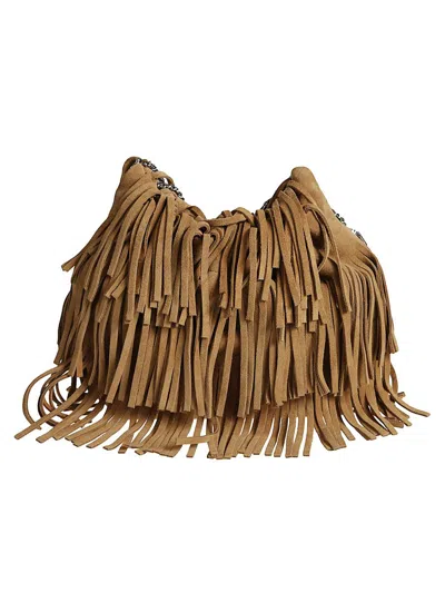 Tory Burch Fleming Small Brown Shoulder Bag With Chain Strap And Fringe Design In Suede Woman In Brown