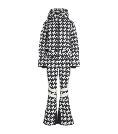 Perfect Moment Polar Flare Houndstooth Down Ski Suit In Black