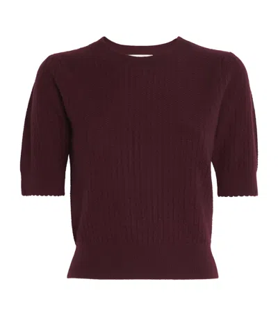 Frame The Ladder Pointelle Short Sleeve Cashmere Sweater In Purple