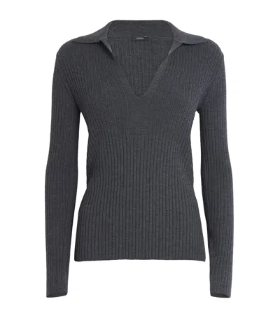 Joseph Womens Smoke Merino Rib Knit Polo Top In Multi