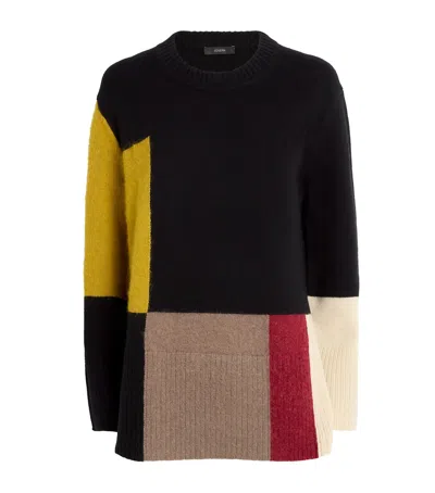 Joseph Womens Smoke Combo Colour-block Relaxed-fit Wool-blend Jumper In Multi