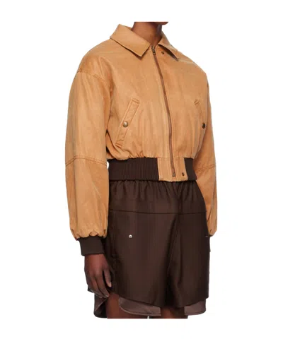 Open Yy Tan Paper Like Crop Bomber Jacket In Brown