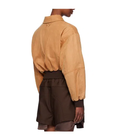 Open Yy Tan Paper Like Crop Bomber Jacket In Brown
