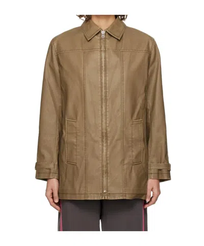 Open Yy Printed Synthetic Leather Jacket In Brown