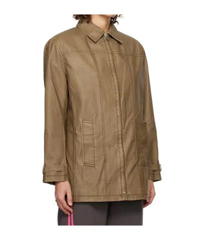 Open Yy Printed Synthetic Leather Jacket In Brown