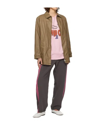 Open Yy Printed Synthetic Leather Jacket In Brown