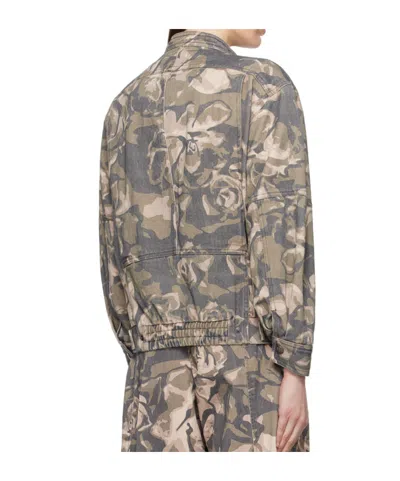 Open Yy Green Camouflage Bomber Jacket In Brown