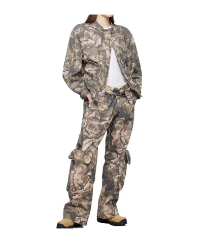 Open Yy Green Camouflage Bomber Jacket In Brown