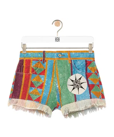Loewe Embellished Shorts In Denim In Multi