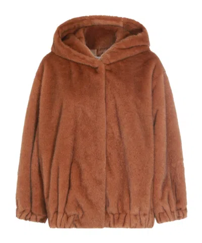 Antonelli Long-sleeved Hooded Fur Coat In Brown
