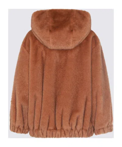 Antonelli Long-sleeved Hooded Fur Coat In Brown