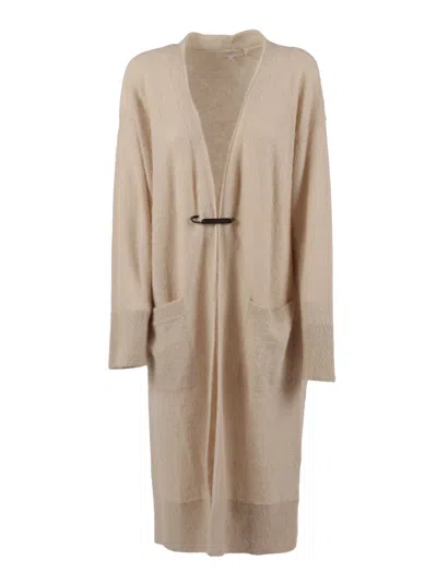 Antonelli Fine Knit Cardigan With Button-down Front And Relaxed Fit In Brown