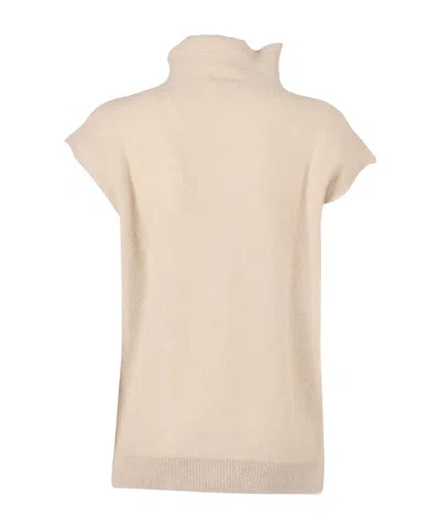 Antonelli Minimalist Round Neck Sweater In Fine Alpaca Blend In Brown