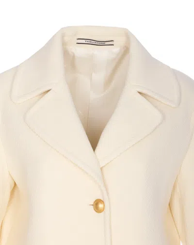 Tagliatore Longline Coat With Notched Lapels And Pockets In Neutral