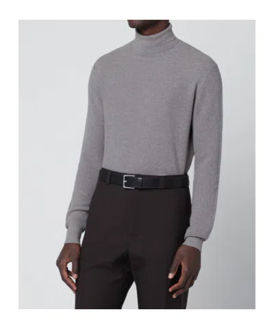 Tagliatore Beige Wool Turtleneck Sweater In Gray