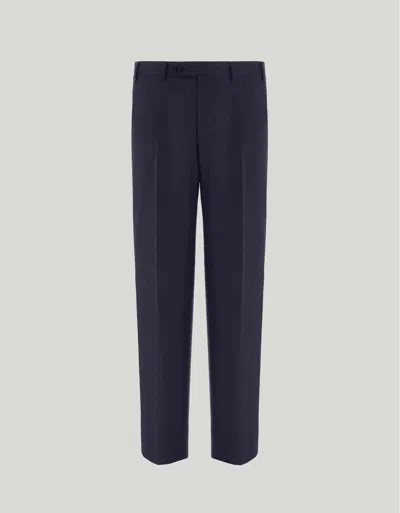 Canali Blue High-waisted Pleatless Pure Wool Pants In Blue