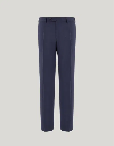 Canali Blue High-waisted Pleatless Stretch Wool Pants In Blue
