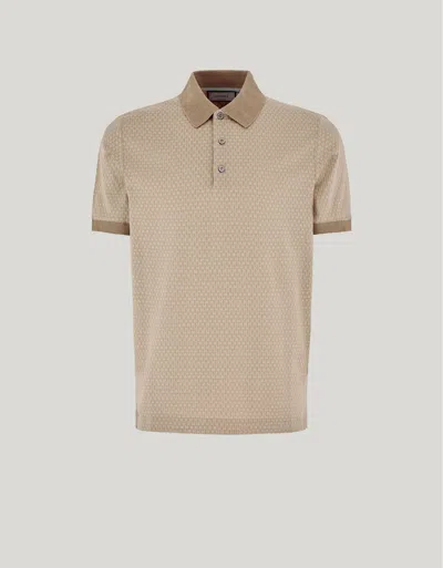 Canali Beige-hazelnut Cotton Jacquard Polo Shirt In Neutral