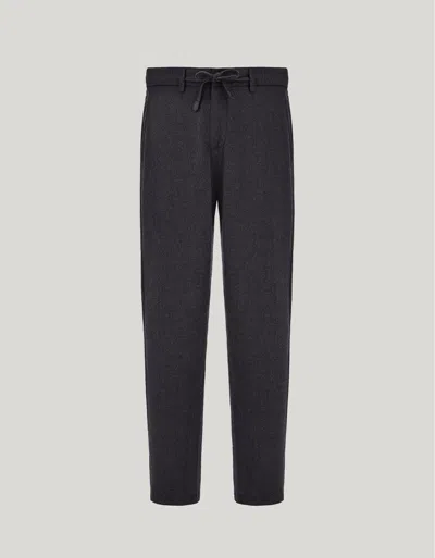 Canali Charcoal Gray Flannel Impeccabile Wool Drawstring Chinos In Gray