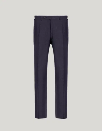 Canali Blue High-waisted Pleatless Wool Pants In Blue